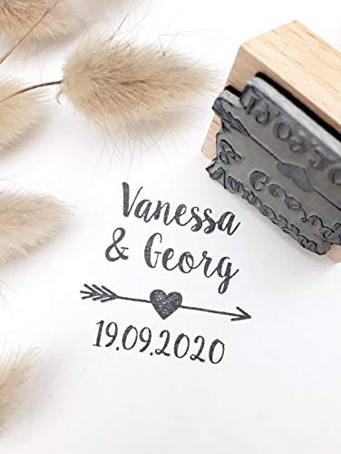 Personalisierter Stempel, Hochzeit Stempel mit Namen und Datum, Bohème-Stil, 4 cm