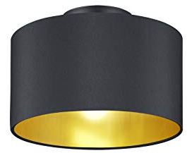 lightling Deckenlampe Benny mit Lampenschirm aus Stoff in Schwarz, Innenseite Gold, Deckenleuchte, Lampe mit Korpus aus Metall, exkl. 2 x E14 (max. 40W), Höhe: 22cm, Ø 30cm