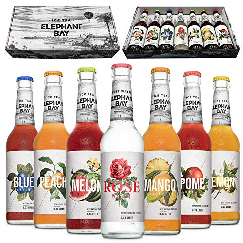 ICE TEA Eistee Elephant Bay - 7 Sorten Probier Set - Peach + Melon + Blueberry + Lemon + Mango + Pomegranate + Rose Water je 330ml