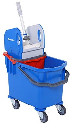 Bayersan Kentucky Mop Bucket With Wringer On Wheels Plastic Home Commercial Cleaning Floor Cart (25 Litre, Blue)