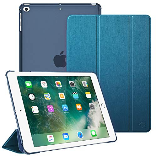 Fintie Hülle für iPad 9.7 Zoll 2018 2017 / iPad Air 2 (2014) / Air 1 (2013) - Ultradünn Schutzhülle mit transparenter Rückseite Abdeckung Cover mit Auto Schlaf/Wach Funktion, Satinoptik blaugrün