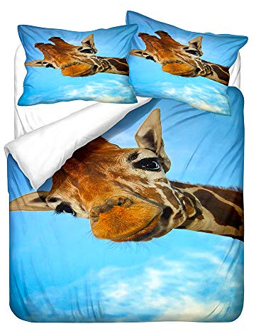 Hiser Bettwäsche-Set 3 Teilig Giraffe Drucken Bettwäsche Set - Mikrofaser Bettbezug und Kissenbezug - 3D Bedrucktes Erwachsene Kinder Bettwäsche-Set (Süße Giraffe,135x200cm)