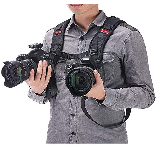 Ztowoto Harnais de sangle d'appareil photo à double épaule sangle d'attache double caméra réglable à dégagement rapide avec attache de sécurité pour appareil photo reflex reflex numérique (ztowoto-3)
