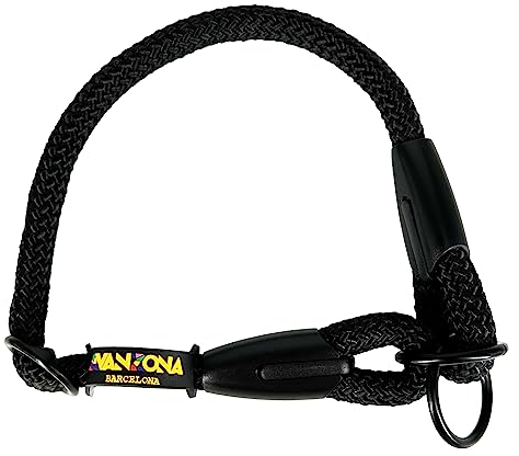 Collar de Adiestramiento Antitirones para Perros, Ajustable, de Cuerda de Poliéster, Perros Pequeños, Medianos y Grandes, Fabricado en España. Negro. XS (≤50CM).