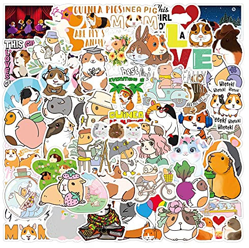 100 Stück Meerschweinchen-Aufkleber, Kawaii, kleine Tier-Aufkleber, Laptop, Auto, Scrapbook, Telefon, Skateboard, Vinyl, wasserdicht, ästhetisch, Mädchen, Erwachsene