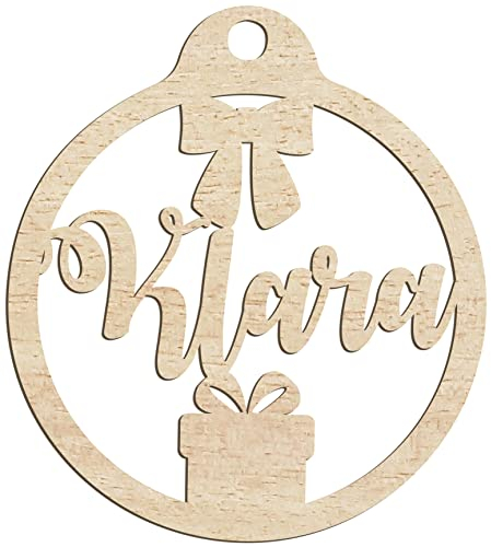 Happenings-Decorations Personalisierte Weihnachtskugel aus Holz, graviert, Geschenk für die Feiertage, jeder Name, hängende Baumdekoration, natürliches Dekor (Modell 3)