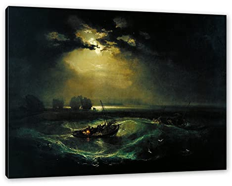 Pixxprint William Turner - Fischer auf See, Größe: 100x70cm, Leinwandbild, fertig gespannt, Wandbild, Dekoration, Kunstdruck, kein Poster
