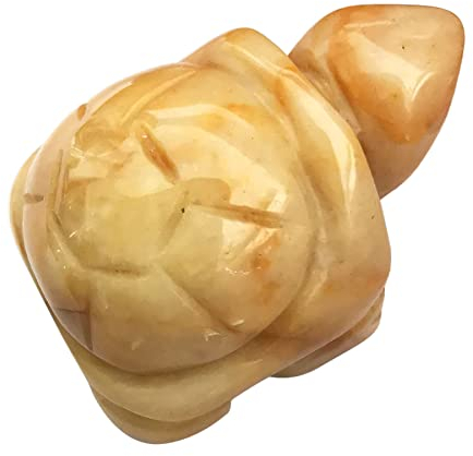 Lovionus89 Handgeschnitzte Stein-Kristallschildkröte, 40 mm, kleine Schildkröte, Tierfigur, Tasche, Statue, Skulptur, gelbe Jade