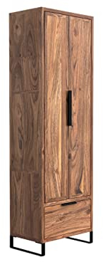 Woodkings® Kleiderschrank Sydney Holz massiv schmal 61cm eintürig Flurmöbel Dielenschrank Flur Möbel Echtholz Metallbeine Industrial - Design