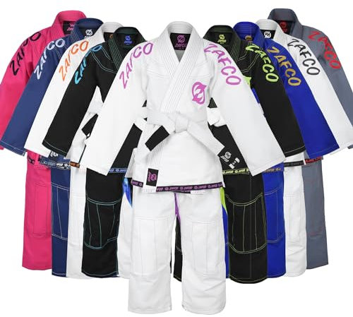 Zafco Sports Brazilian Jiu Jitsu, Kids Jiu Jitsu Gi Children BJJ Gi Grappling Kimonos Lightweight White Belt (White/Pink, K00)