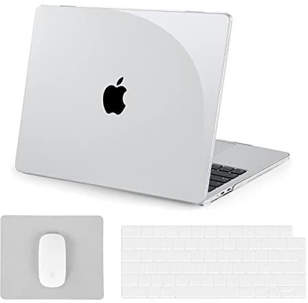 BlueSwan Cover Compatibile con MacBook Air 13,6 Pollici M4 M3 M2 2025 2024 2022 A3240 A3113 A2681 con Touch ID, Mac 13 Plastica Custodia Rigida Case - Crystal Transparent