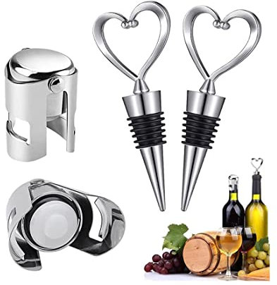 MaoNativey 4Pcs Wine Bottle Stopper, Wine Champagne Bottle Stopper, Reusable Love Design Heart Shape Wine Saver Silicone Wine Stopper for Wine Collection Beer Saver Sealer No Spill, Fizz Saver