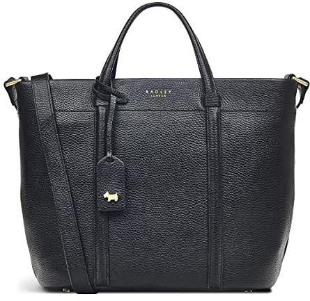 RADLEY London Rivington Handtasche für Damen, aus genarbtem Leder, mit zwei Griffen, verstellbarer Schultergurt, Reißverschluss innen und Einschubtaschen, Schwarz , Medium