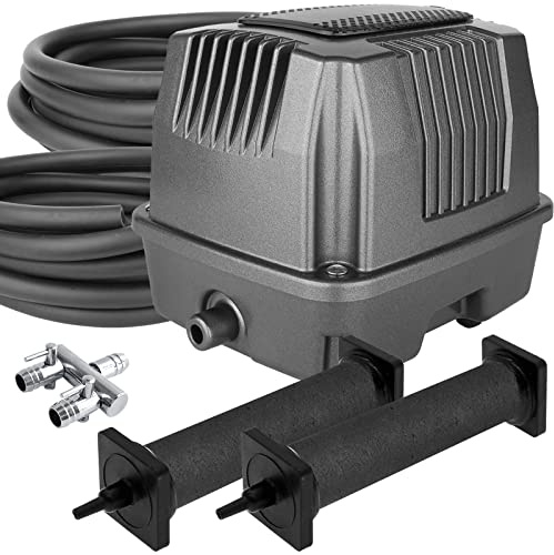 AquaMiracle All-in-One Koi Pond Aerator for Outdoor Ponds 5000-10000 Gallons, Pond Air Pump Aeration System with Self-Sinking Airline Flow Control Rubber Air Diffuser