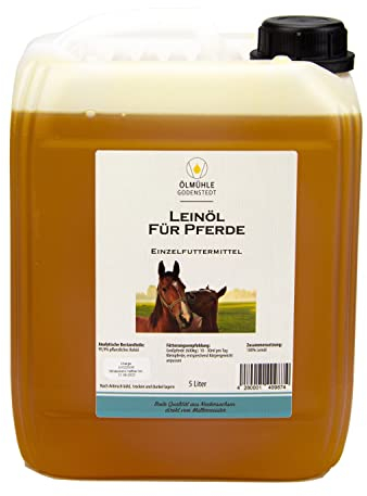 Leinöl für Pferde 5 Liter, stets frisch aus 1. Kaltpressung, naturbelassen, mit Öko-Strom in Niedersachsen hergestellt, reich an Omega3, ideal für den Fellwechsel