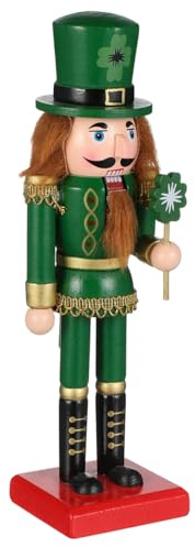 Amosfun 10 Inch Nutcracker Figures Wooden Irish Nutcracker Ornament Traditional Wooden Nutcracker Green Nutcracker Soldier for St. Patricks Day Decorations