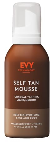EVY Selbstbräuner Mousse für Gesicht und Körper - leichte/mittlere langanhaltende natürliche Bräune -parfümfrei, vegan
