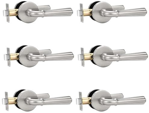 Orger Türdrücker aus gebürstetem Nickel, schlüsselloser Schranktürgriff, Innenbereich, nicht verriegelnd, schlüsselloses Nickel-Finish, Türschloss für Rechts- und Linkshänder, Edelstahl, 6 Stück