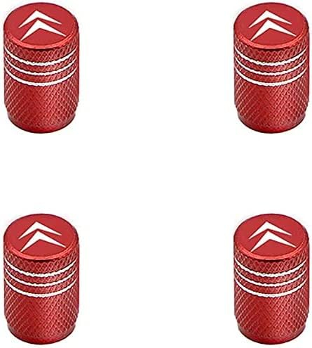 VOLBOZ 4 Stück Ventilkappen Autoventil für Citroen C1 C2 C3 C4 C5 C6 C8 C4L DS3 DS5, Aluminiumlegierung Reifen Ventilkappen, Autoreifen Ventilkappen für Stabilen Reifendruck, Auto Zubehör,C Red