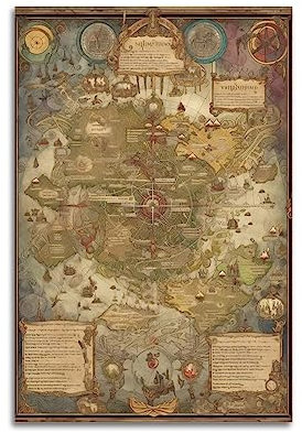 ROOKE Vintage europäische mittelalterliche Karte 7 Poster dekorative Malerei Leinwand Wandposter und Kunstdruck, moderne Familie Schlafzimmer Dekor Poster 30 x 45 cm