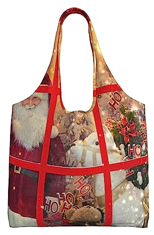 OUSIKA Einkaufstasche aus Segeltuch, Motiv: Weihnachtsmann, lässige Handtasche, Schultertasche, wiederverwendbare Einkaufstasche für Damen, Strand, Weihnachtsmann, Einheitsgröße