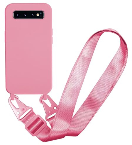 MBSLFY Handyhülle kompatibel mit Samsung Galaxy S10 Hülle mit Band, Silikon Necklace Handyhülle mit Abnehmbar Kordel Umhängen Stossfest Handy Schutzhülle für Samsung Galaxy S10, Rosa