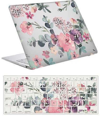 Case Compatible with MacBook Air 13 inch 2020 2019 2018 Release A2337 A2179 A1932 M1 with Retina Display and Touch ID, Plastic Laptop Hard Shell Protective Case & Keyboard Cover Skin - Pink Flower