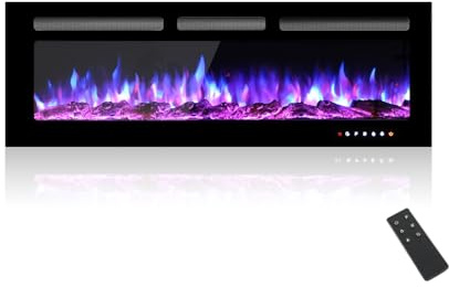 MachenFlame Chimenea eléctrica empotrable con Pantalla táctil de Cristal de Alta definición, Llama de 9 Colores, calefacción eléctrica Individual y Mando a Distancia, Negra, 127cm.