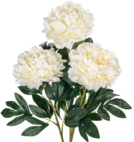 3PCS 74CM Künstliche Pfingstrosen Stiel Kunstblumen Wie Echt, Künstliche Rosen Weiße Pfingstrosen,Vintage Künstliche Blumen Bouquet für Braut Hochzeit Home Party Blumengesteck