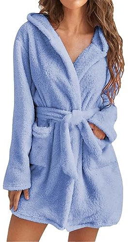 MJGkhiy Accappatoio Donna Corto Con Cappuccio Calda Vestaglia Invernale Pile Con Cerniera e Tasche Morbida Pigiama Kimono Vestaglia Camicia da Notte Fleece Accappatoio Felpa Abbigliamento da Notte