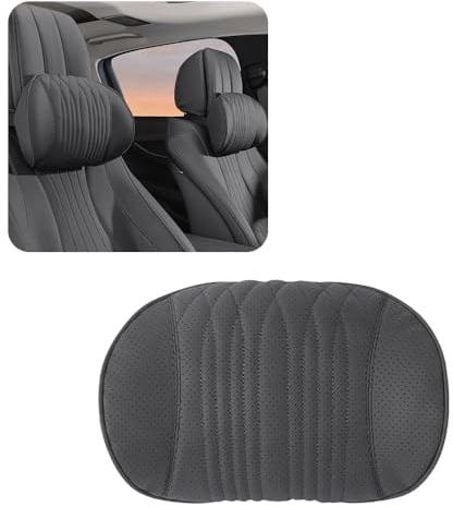 HIBEYO 1Stück Universal Auto Kopfstuetze Kissen NAPPA-Leder und Memory-Schaum Autositz Nackenkissen für Fahren Auto Kopfstütze mit Abnehmbarem Befestigungsgurt zubehör für Gaming-Stuhl-Schwarz