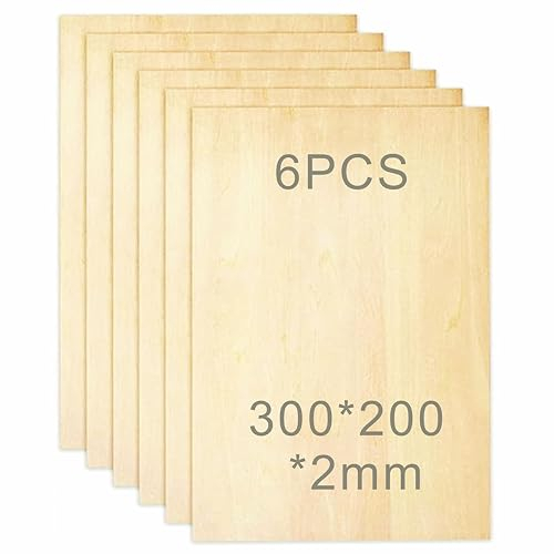 6 Stücke A4 Sperrholz 2mm,300 x 200 x 2 (+/- 0,2) mm Balsaholz,Holzplatten zum Basteln,Spanplatten,Perfekt für DIY Modell,Kunst Und Handwerk,Laserprojekte,Gemälde Kunst Et