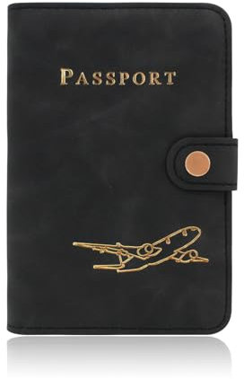 FuninCrea Porta Passaporto, Custodia Passaporto in Pelle PU porta passaporto da Viaggio Sottile con Fibbia, Portapassassaporto Portatile con Motivo di Aerei per Passaporto, Carte