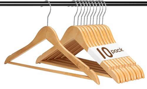 HOUSE DAY Kleiderbügel Aus Naturholz - 10 Stück Stabil Und Drehbar - Breite Anzugbügel Und Jackenbügel 44,5cm