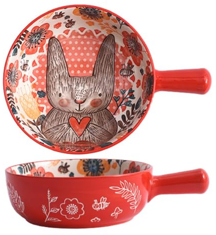 XNSHUN Suppentasse Keramik 650ML, Cartoon Suppenschalen Mit Henkel, Schüssel Suppentopf Mit Griffen Für Rindereintopf, Fruchtsalat, Haferflocken, Mikrowellen Und Ofenfest (Langohr-kaninchen)