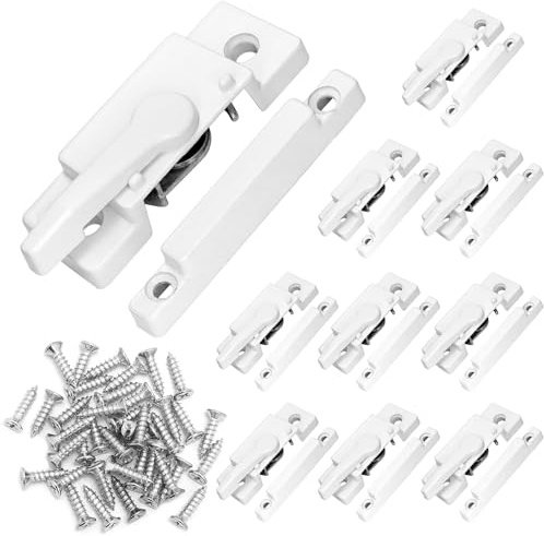 QWORK 10 Pack Sliding Window Sash Locks, Cam Action White Window Sash Locks with Screws – Zinc Alloy Security Locks for Horizontal, Vertical, Single, Double-Hung Sliding Windows and Doors,