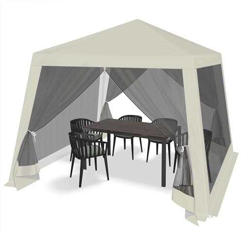 WOLTU Gazebo 3x3 Pieghevole Impermeabile, Pergolato da Giardino, Gazebo da Esterni, con Pareti Laterali a Zanzariera, per Campeggio, Feste, Beige