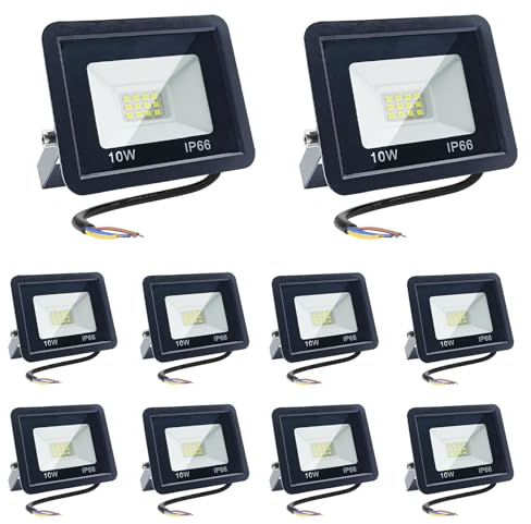 Meision LED Strahler Außen 10W, LED Scheinwerfer mit 12 Lampenperlen, Superhell Aluminium Leuchte 3000K IP66 Wasserdicht, LED Außenstrahler für Garage, Flur, Tore, 10 Stücke, Warmweiß
