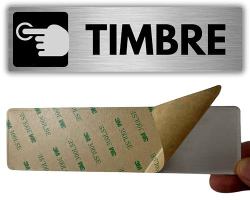 LEIASA | Señal Adhesiva Picar Timbre - 5x18 cm - Grosor 0.8 mm - Aluminio - Rótulo Llamar al Timbre - Signo Presionar Timbre - Cartel Adhesivo 3M - Indicación Timbre