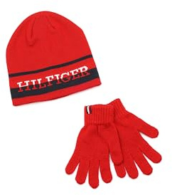 Tommy Hilfiger Set mit Mütze und Handschuhen für Jungen und Jungen, Tommy Red, 8