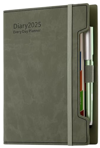 Akademischer Terminplaner 2025, A5, Tag pro Seite, Tagesplaner 2025, 2025, Terminplaner von Januar 2025 bis Dezember 2025, 12 Monate Agenda, Tagesplaner mit festem Einband, Stift, Stiftschlaufe,