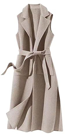Damen Ärmellos Lang Trenchcoat Gürtel Wollmischung Weste Elegant Winter Weste Overcoat Formal Ärmellos Overcoat Damen Stilvolle Wrap Taille Ärmellos Outwear