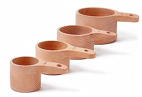 beiyaiey 4PC/Set Wood Measuring Cup with Wood Polish for Baking Cooking Spice Coffee Tea Milk Powder