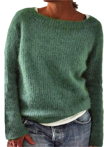 Générique Pull Alpaga Femme Pull Laine Femme Hiver Chaud Sweat-Shirt à Manches Longues et col en U pour,Ample et décontracté,Mode Automne Blanc Col V 46 Longue Chic (Green,L)