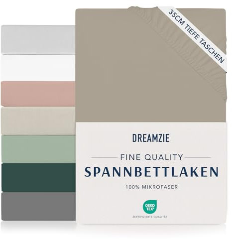 Dreamzie Drap Housse 180 x 200 Bonnet 35 cm pour Matelas Épais - 100% Microfibre - Lin, Certifié sans Produits Chimiques (Oeko TEX), Drap Housse avec Élastique Complet