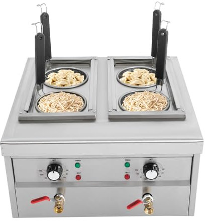 2 x 2 KW fornelli elettrici in acciaio inox con 4 fori, 2 x 9 l, pratica macchina per la pasta per spaghetti, verdure cotte