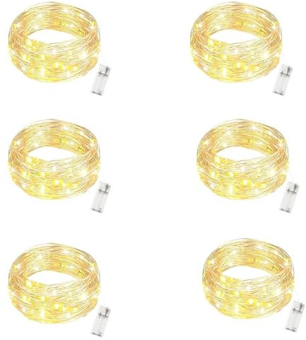 SIGANDG 6 piezas Guirnalda Luces Pilas(Con Temporizador),Luces Plata Alambre Cadenas 2 metros 20 LEDs para Decoración dormitorios, jardines, fiestas, Navidad, Halloween, bodas y más (Blanco Cálido)