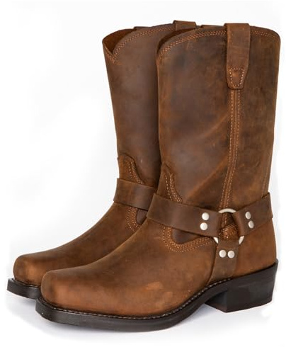 Botas Vaqueras Vaqueras para Hombre Botas de Montar de Cuero PU con Punta Cuadrada y tacón Alto,Marrón,44 EU