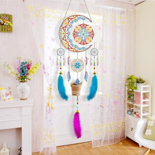 Kaizuca Basteln Mädchen, Kreative DIY Diamant Malerei Hängendes Kit, Traumfänger Bastelset, Windspiel Bastelset für Garten Schlafzimmer Deko