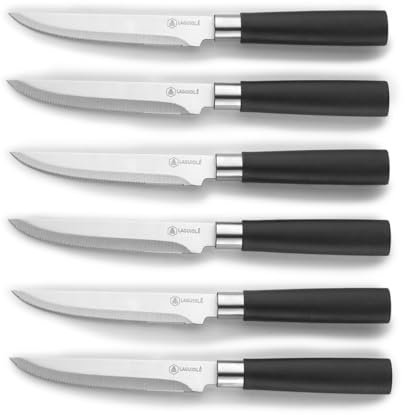 LAGUIOLE, Couteaux à steak Simplié en acier 420J2, design noir élégant, 23,8 cm de longueur, lame de 12,5 cm, résistance élevée, facile à entretenir, idéal pour tous repas, Noir